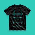 Terminal Teal PDX Portland bridge tee — teal on black flat lay